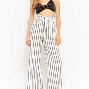 Forever 21 White Striped Paperbag Pants